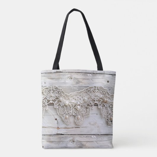 Rustiek hout en Antiek kant Tote Bag (Achterkant)