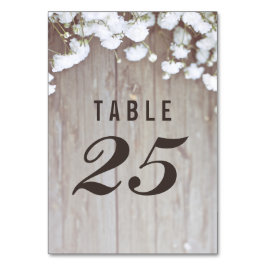 Rustiek hout en baby's adem bruiloft tafel nummer kaart