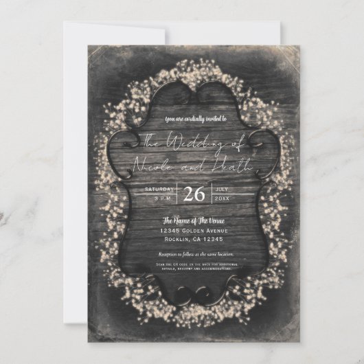 rustiek hout en baby's adem uitnodigingen (Voorkant)