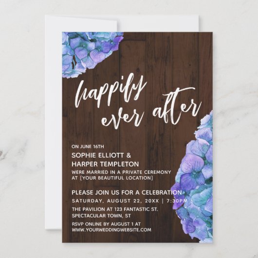 Rustiek hout en blauwe hortensia voor altijd geluk kaart (Voorkant)