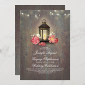 Rustiek Hout En Bloemen Lantaarn Lights Fall Weddi Kaart (Voorkant / Achterkant)