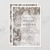 Rustiek hout en bloemen moderne bruiloft uitnodigi kaart (Voorkant / Achterkant)