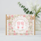 Rustiek hout en bloemen roze en bruin Baby shower Kaart (Staand voorkant)