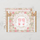 Rustiek hout en bloemen roze en bruin Baby shower Kaart (Voorkant / Achterkant)
