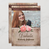 Rustiek Hout en Burlap Bloemen Foto Afstuderen Kaart (Voorkant / Achterkant)