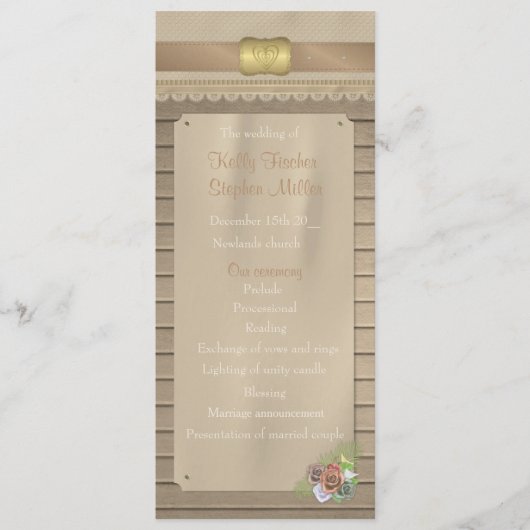 Rustiek hout en cowboy riem huwelijksprogramma programmakaart (Voorkant)