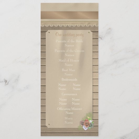 Rustiek hout en cowboy riem huwelijksprogramma programmakaart (Achterkant)