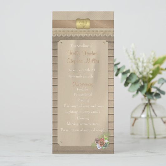 Rustiek hout en cowboy riem huwelijksprogramma programmakaart (Staand voorkant)