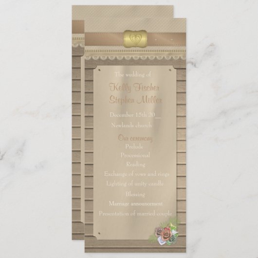 Rustiek hout en cowboy riem huwelijksprogramma programmakaart (Voorkant / Achterkant)