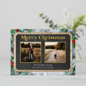 Rustiek hout en Evergreens Kerstmis Foto Folie Feestdagenkaart (Staand Voorkant)
