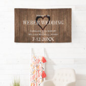 Rustiek hout en gegraveerd hart bruiloft banner (Insitu)