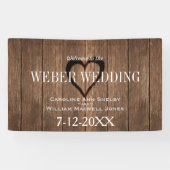 Rustiek hout en gegraveerd hart bruiloft banner (Horizontaal)