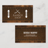 Rustiek Hout en Gestikt Leer Visitekaartje (Voorkant / Achterkant)