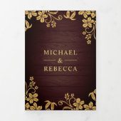Rustiek hout en goudfolie bloemblaadjes bruiloft drieluik uitnodiging (Cover)