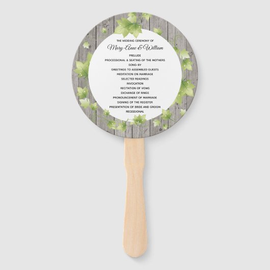 Rustiek hout en Ivy bruiloft programma Fan Handwaaier (Voorkant)
