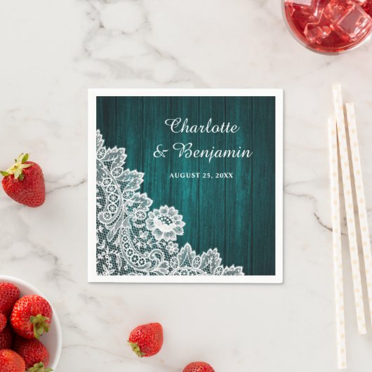 Rustiek Hout en Kant Blauwgroen Bruiloft Servetten (Insitu)