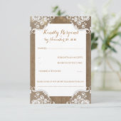 Rustiek hout en kant bruiloft RSVP (Staand voorkant)