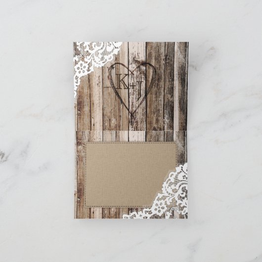 Rustiek Hout en Kant Dank u kaart (Binnen)
