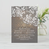 Rustiek Hout en Kant Goud Confetti Elegante bruilo Kaart (Staand voorkant)