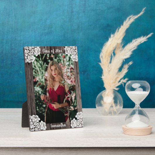 Rustiek hout en kant klasse jaar foto fotoplaat (Zijkant)