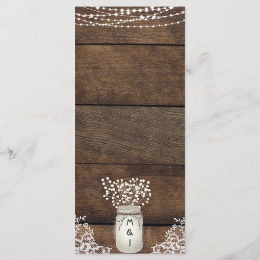 Rustiek Hout en Kant Land Bruiloft Flat Menu (Achterkant)