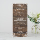 Rustiek Hout en Kant Land Bruiloft Flat Menu (Staand voorkant)