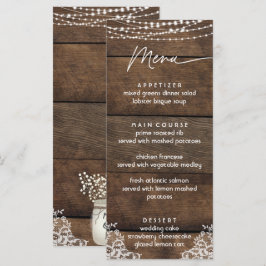 Rustiek Hout en Kant Land Bruiloft Flat Menu