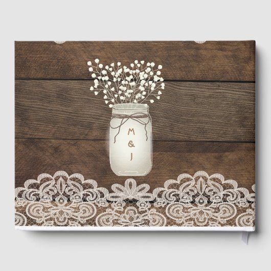 Rustiek hout en kant land bruiloft gastenboek (Achterkant)