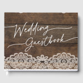 Rustiek hout en kant land bruiloft gastenboek (Voorkant)