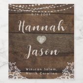 Rustiek hout en kant land bruiloft wijn labels etiket (Enkel label)