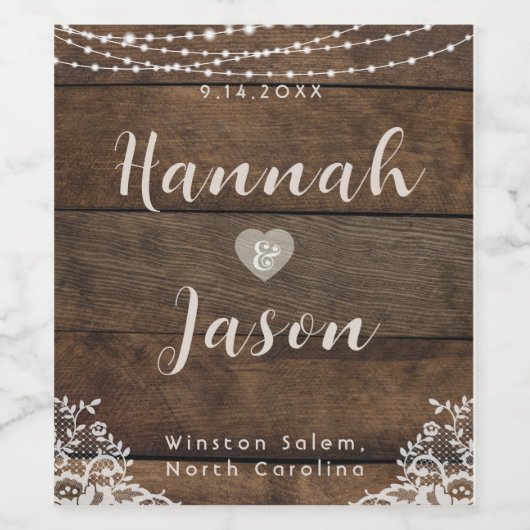 Rustiek hout en kant land bruiloft wijn labels wijn etiket (Enkel label)