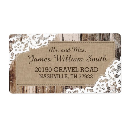 Rustiek Hout en Kant Land Western Bruiloft Label (Voorkant)