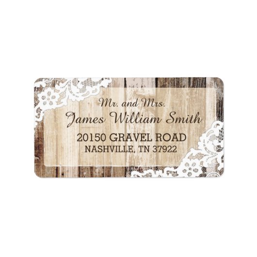 Rustiek Hout en Kant Land Western Bruiloft Label (Voorkant)