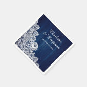 Rustiek hout en kant marine blauwe bruiloft servet (Hoek)