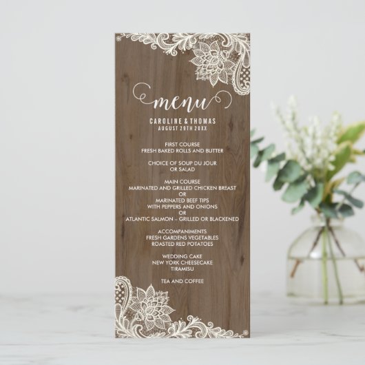 Rustiek Hout en Kant Menu (Staand voorkant)