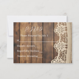 Rustiek Hout en Kant RSVP-kaart RSVP Kaartje