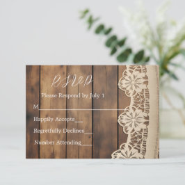 Rustiek Hout en Kant RSVP-kaart RSVP Kaartje