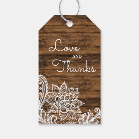 Rustiek hout en kant | Trouwgunst Dank u Cadeaulabel (Voorkant)