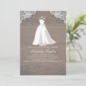 Rustiek hout en kant | Wedding Gown Vrijgezellenfe Kaart (Staand voorkant)