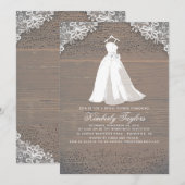 Rustiek hout en kant | Wedding Gown Vrijgezellenfe Kaart (Voorkant / Achterkant)