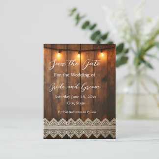 Rustiek Hout en Kantel Save the Date Postkaart