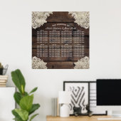 Rustiek hout en kanten romantische trouwtafel zitp poster (Thuiskantoor)