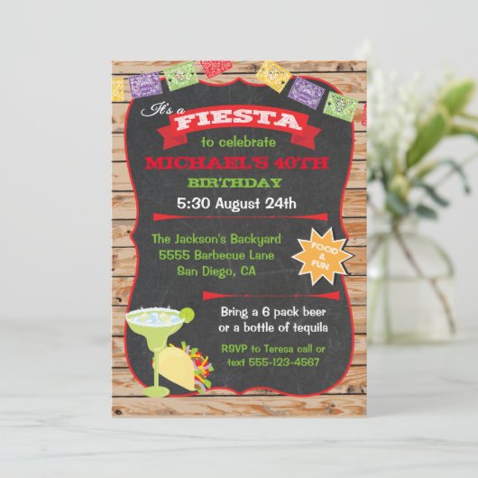 Rustiek hout en krijtbord Mexicaanse Fiesta Verjaa Kaart (Staand voorkant)