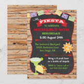 Rustiek hout en krijtbord Mexicaanse Fiesta Verjaa Kaart (Voorkant / Achterkant)