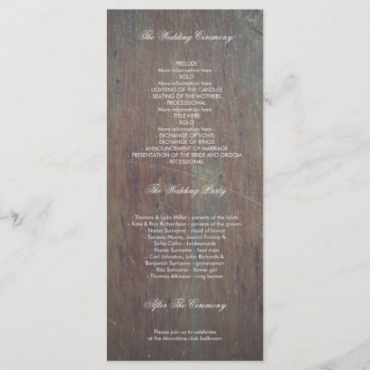 Rustiek Hout en Lantaarn Wedding Programma's (Achterkant)