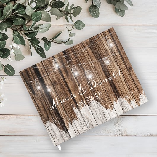 Rustiek hout en lantaarns gastenboek