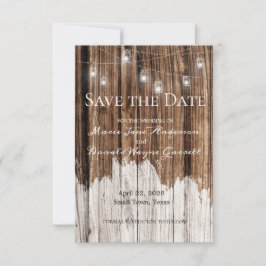 Rustiek hout en lantaarns save the date