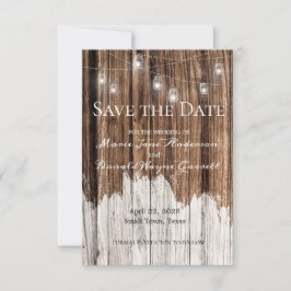 Rustiek hout en lantaarns save the date