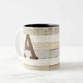 Rustiek hout en letter tweekleurige koffiemok (Voorkant links)