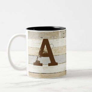 Rustiek hout en letter tweekleurige koffiemok